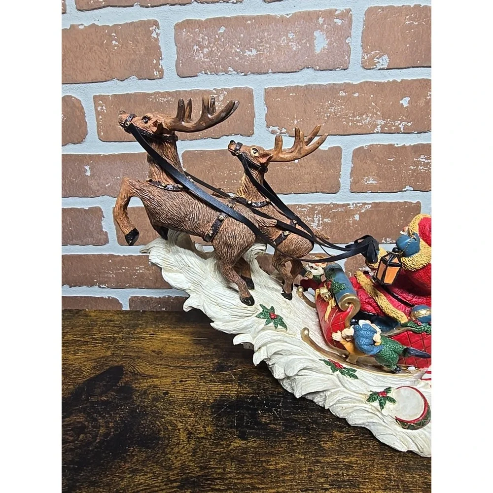 Vtg Santa‎ On His Sleigh Reindeer Holiday Style Figurine 12